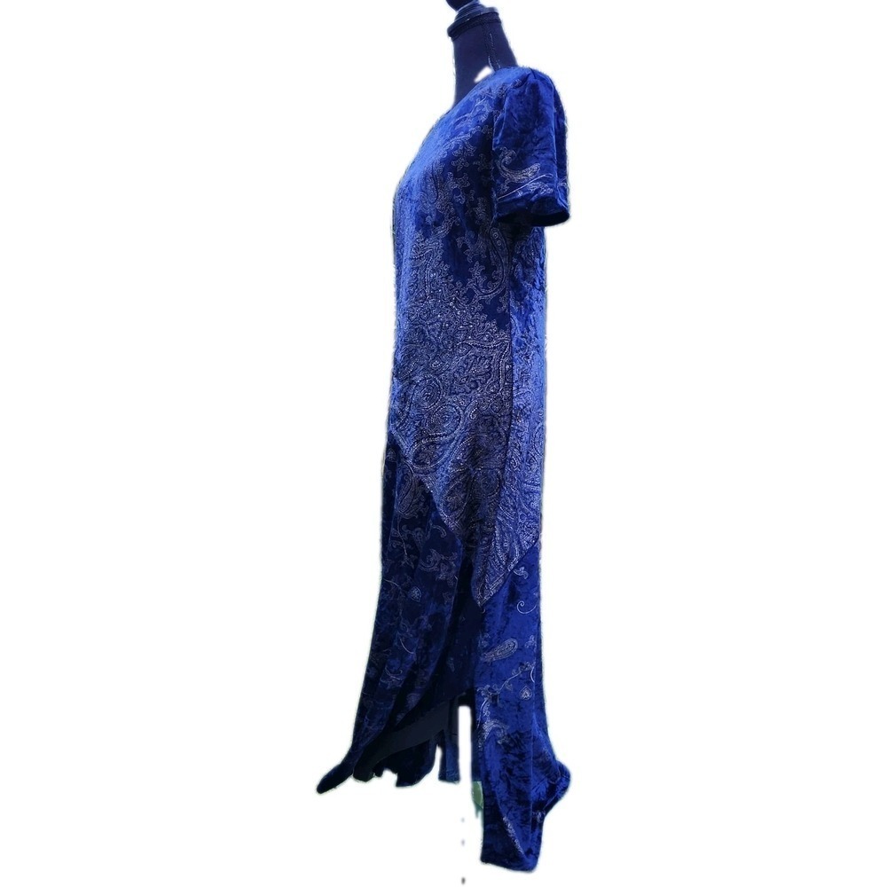 VTG Crush Velvet Maxi Dress Royal Blue/Purple GOLD DESIGN Long whimsigoth Shift - Picture 3 of 12